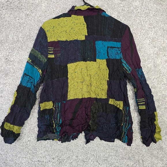 Liv by Habitat Top Women’s Medium Colorful‎ Crinkle Button Up Art to Wear NWT - Picture 10 of 14